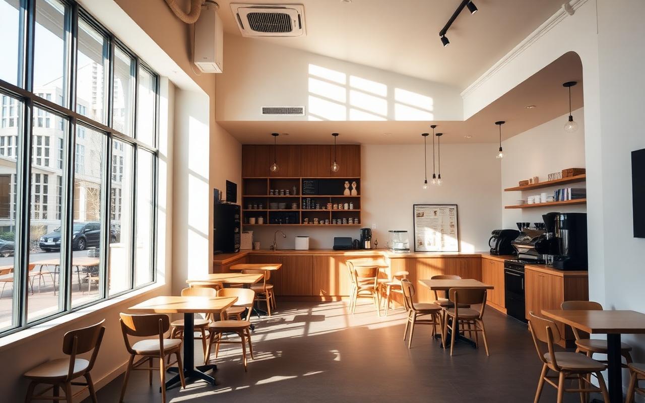 Salle d’un café calme avant l’ouverture, image conceptuelle